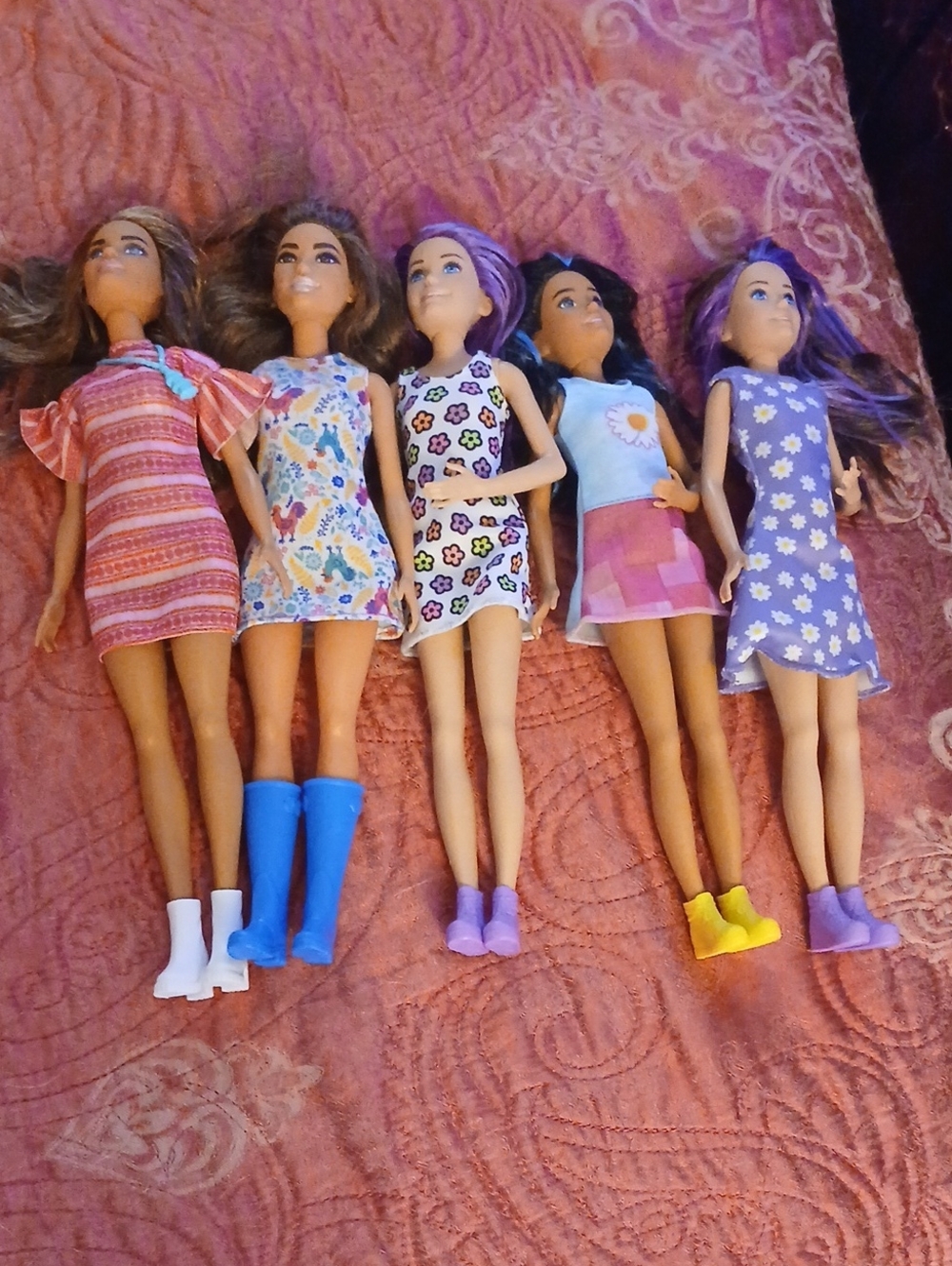 Barbie Fashion Doll Bundle - Assorted Purple, Pink, Blue & Yellow Dresses